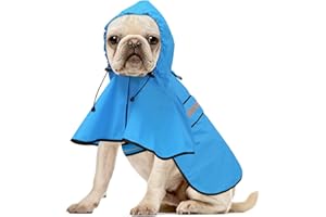 Ezierfy Waterproof Reflective Dog Rain Coat - Adjustable Dog Rain Jacket Poncho, Lightweight Dog Hooded Pet Raincoat for Small to X- Large Dogs and Puppies (Blue, Medium)