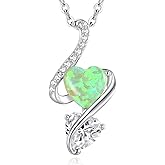LOUISA SECRET 925 Sterling Silver Opal Birthstone Necklace, Unique Tiny Double Heart Pendant Jewelry, Engraved with "S925 I Love You" Best Birthday Gift for Women Wife Girlfriend Mom Her, Christmas Day Valentine's Day Anniversary Mother's Day