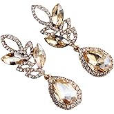 Extra LARGE Antique Retro Art Deco Vintage Style Citrine Amber Champagne Topaz Pear Chunky Rhinestone Pageant Drag Queen Bridal Prom Wedding Statement Earrings