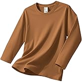 PATPAT Boys Long Sleeve Shirts Cotton Solid Crew Neck Basic Shirts 5-16 Years