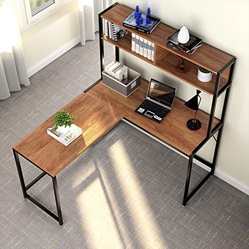Tribesigns Lshaped Desk with Hutch,55" Corner Computer Desk Gaming