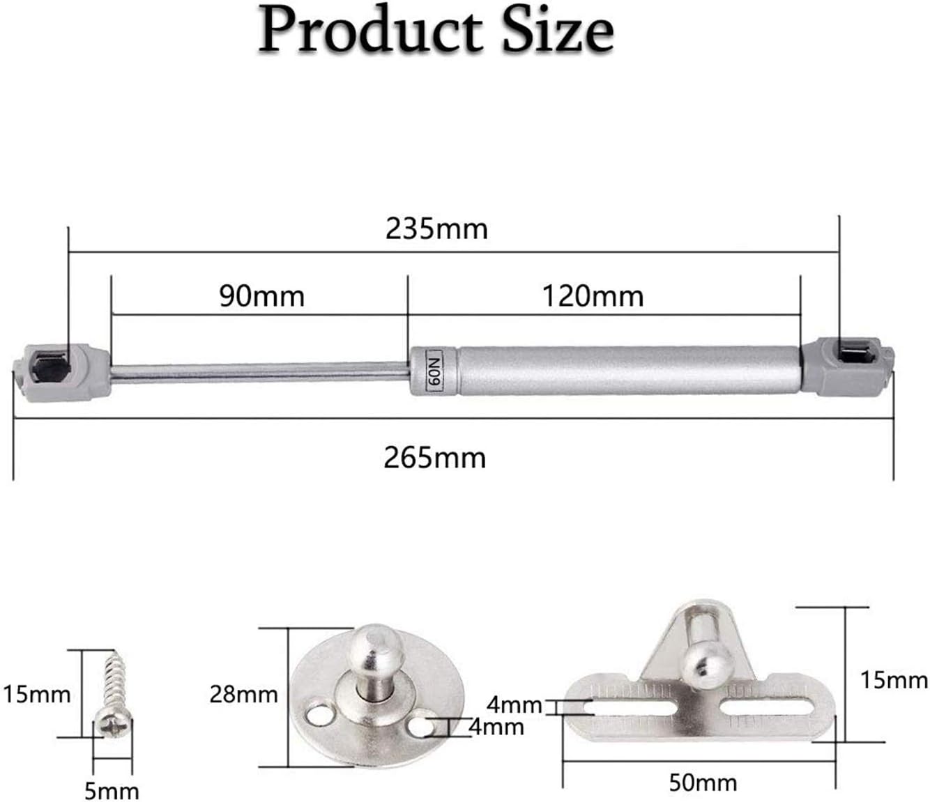 ZFYQ Gas Struts, 60N Gas Spring Cabinet Door Hinges Lift Up for Kitchen Furniture Cupboard Wardrobes 2 Pack - Image 3