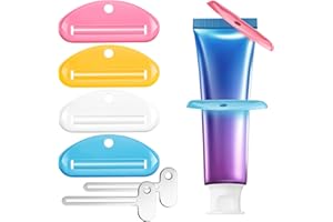 EVOULTES 6 PCS Toothpaste Squeezer, 2 Metal Tube Roller Squeezer with 4 Plastic Toothpaste Dispenser Hanging Toothpaste Key, Tube Squeezer Tool for Bathroom, Suitable for Toothpaste, Cosmetics, Paints