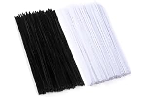 PYRISUU Black White Pipe Cleaners, 100 Pieces Chenille Stems Craft, 12 inch Long Fluffy Pipe Cleaners for Creative DIY Art Craft Projects, Home Decoration Supplies (6 mm x 30 cm, 2 Colors: Black+White)