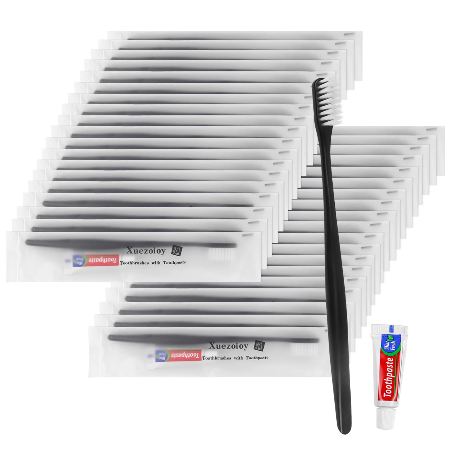 Hotel Toothbrush Set Pack of 100,Black Travel Toothbrush Set Individually Wrapped Disposable Toothbrushes with Toothpaste for Hotel,Homeless,Charity,Nursing Home