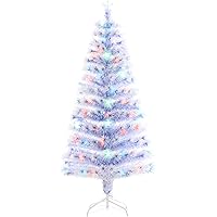 HOMCOM 5ft Xmas Tree Pre-Lit LED Optical Fiber Christmas Tree Artificial Seasonal Decoration w/Stand Winter Holiday Decor Whi