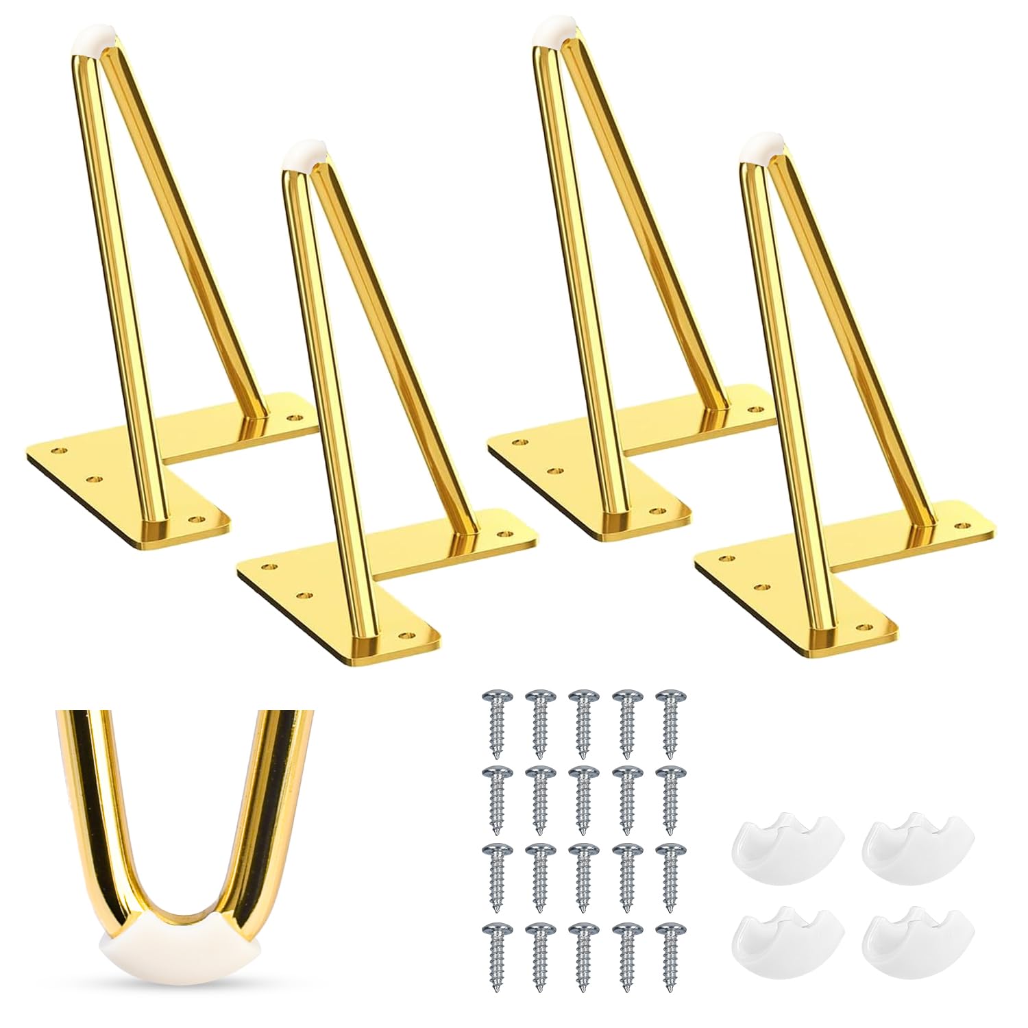 TCHOSUZ 4 Inch / 10cm Hairpin Legs, Set of 4 Metal Heavy Duty Furniture Legs with Rubber Floor Protectors & Screws for DIY Cabinet Sofa Couch Cabinet Chair Nightstand Gold