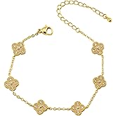 FidelongJH Four Leaf Clover Bracelet for Women 18K Gold Plated Stainless Steel Lucky 4 Leaf Gold Link Bracelet Trendy Jewelry Gift for Women