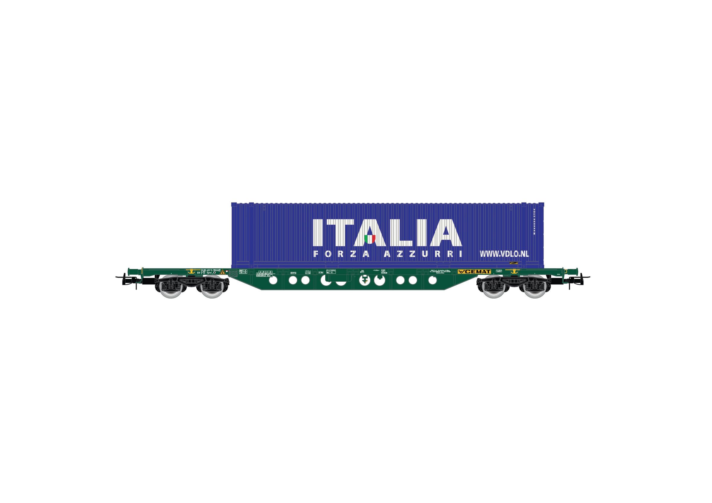 Rivarossi HR6617 FS CEMAT, container wagon type Sgns, green livery, with container 45' ITALIA, ep. V-VI 1:87 Scale HO Gauge