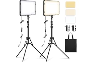 2-Pack LED Video Light Kit with 63'' Tripod Stand, Obeamiu 20W Photography Lighting Kit 2500-8500K Studio Light for Content Creation, Video Recording, Game Live Streaming, YouTube Vlogging, Zoom Calls