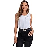 Milumia Women Sleeveless Work Blouses Casual Pleated Tank Tops