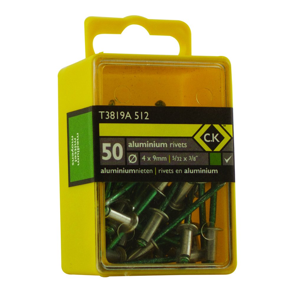 C.K T3819A 512 Aluminium Rivets, Silver, 3.8 x 9 mm 5/32-Inch, Set of 50 Piece