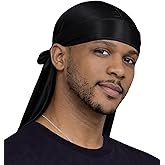 MDSTYLE Premium Silky Durag for Men & Women Satin Dorag Long Tail Durags Head Wrap Headwear for Hair Protection and Style (Black)