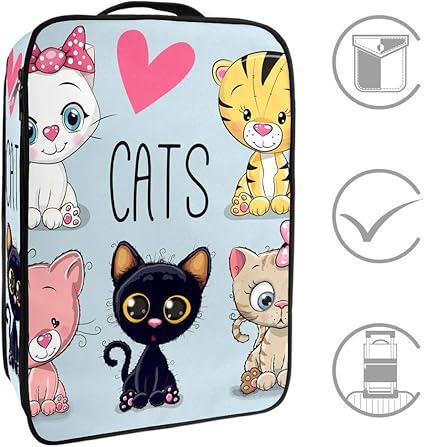 TIZORAX Niedliche Cartoon-Katzen tragbare Reise-Schuhtaschen