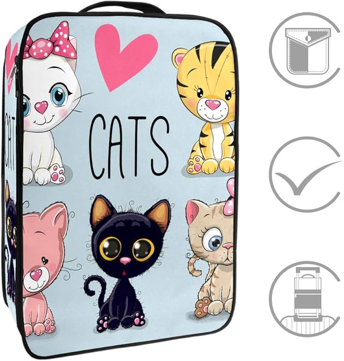 TIZORAX Niedliche Cartoon-Katzen tragbare Reise-Schuhtaschen