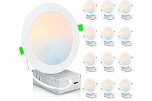 Sokopy 12Pack 6Inch 5CCT LED Recessed Slim Pot Light with Junction Box, 2700K/3000K/3500K/4000K/5000K Dimmable Recessed Downl
