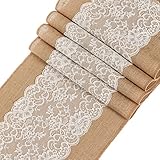 Ling's moment 12x72 inch Burlap Hessian Table Runner with Lace, Fall Decoration Country Rustic Barn Wedding Reception Table Decoration ,Baby & Bridal Shower Décor, Farmhouse Kitchen Decor