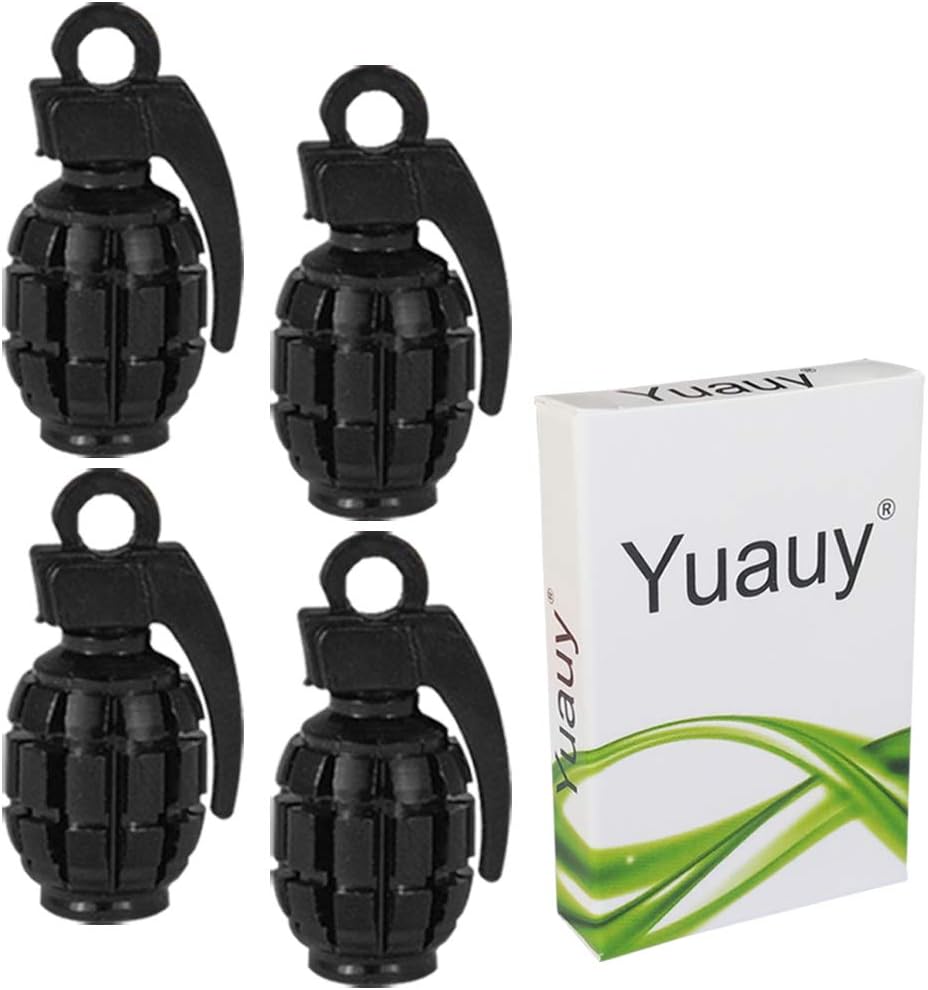 Yuauy Aluminum 4 pcs of 10 Colors Schrader Valve Cap Grenade Bomb Style Automotive Alloy Universal Car Truck Motocycle Wheel Tyre Dust Valve Stem Caps Covers Tire Air