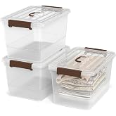 Krihan 17 QT Plastic Storage Bins with Lids Large Stackable Storage Containers for Organizing Clear Storage Box for Kitchen Garage, Closet, 3-Packs