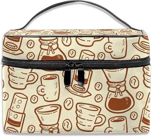 Amazon コーヒーメーカーとマグカップのパターン 化粧ポーチ 収納ポーチ トイレタリーバッグ 機能的 大容量 化粧品収納 防水 バスルームポーチ 洗面用具 ポータブル ファッション 軽量 便利 男女兼用 トラベル コスメ 道具 化粧品 小物入れ 23 17 16cm Fanke Sky
