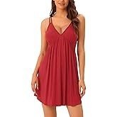 cheibear Womens Lingerie Sexy Nighties Pajama Mini Dress Soft Racer Back Full Slip Babydoll Chemise Nightgowns X-Large Red