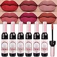 evpct Wine Bottle Lip Tint Stain 6 Colors Set Ruby Red Chestnut Nude Brown Mauve Plum Purple Matte Long Lasting 24 Hour Liquid Lipstick Set for Women labiales mate 24 horas originales labiales magicos