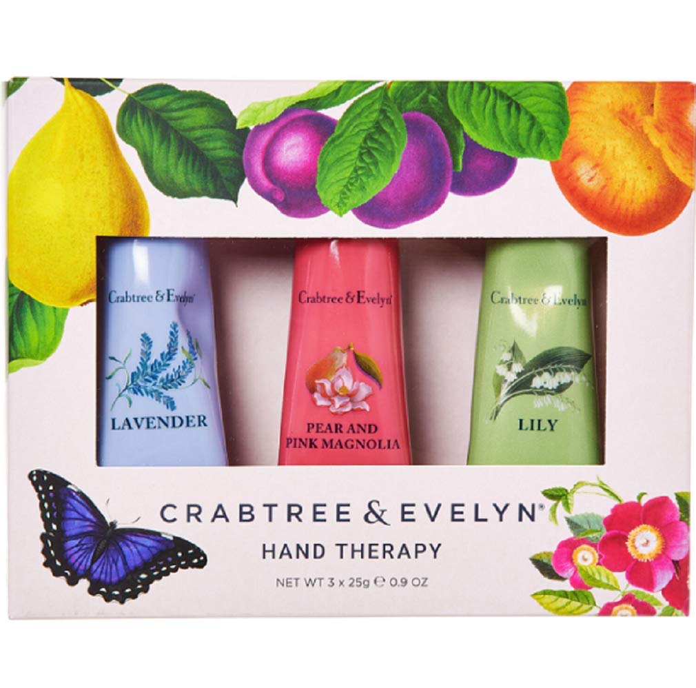 Crabtree And Evelyn Hand Therapy Gift Set, 3 x 25g Lily, Lavender, Pear and Pink Magnolia