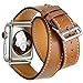 valkit Compatible with Apple Watch Band 38mm 40mm 42mm 44mm, Double Tour Replacement Genuine Leather Strap Women Men Wristband for Apple Watch Series SE/6/5/4/3/2/1,Brown