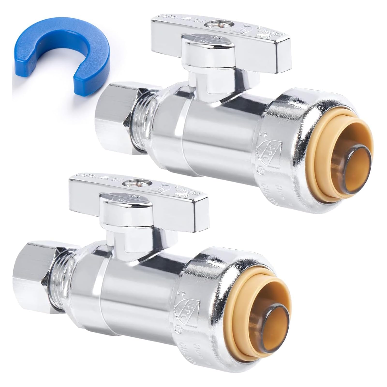 JUWO 1/2" x 3/8" OD Compression Straight Stop Valve