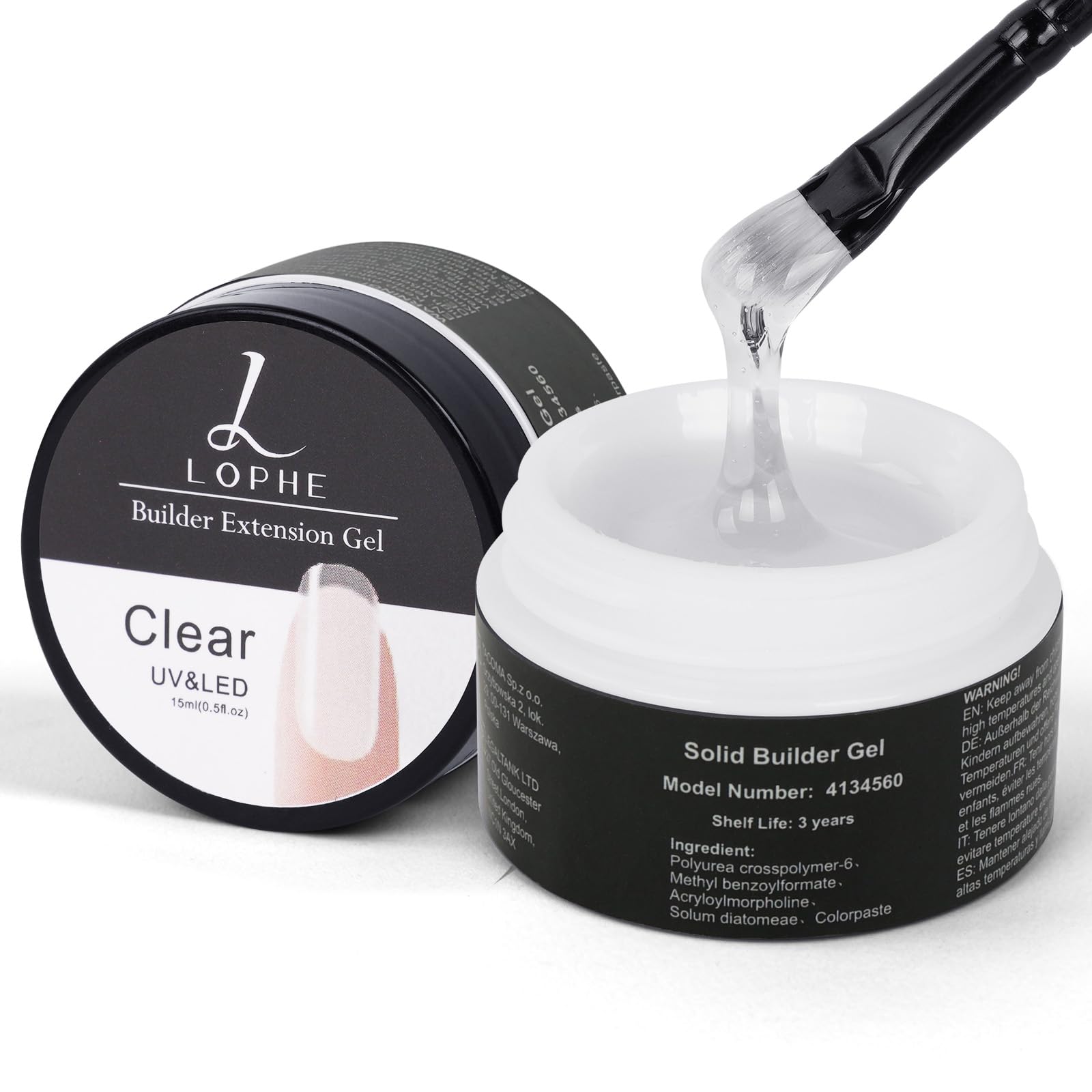 LOPHE Builder Nail Gel Kit, Hard Gel Builder for Nail Extension, Clear Non-Stick Hand Nail Extension Gel for Carving Patterns, LED UV Nail Builder Gel For Nails Strengthen Nail Manicure, 15ML