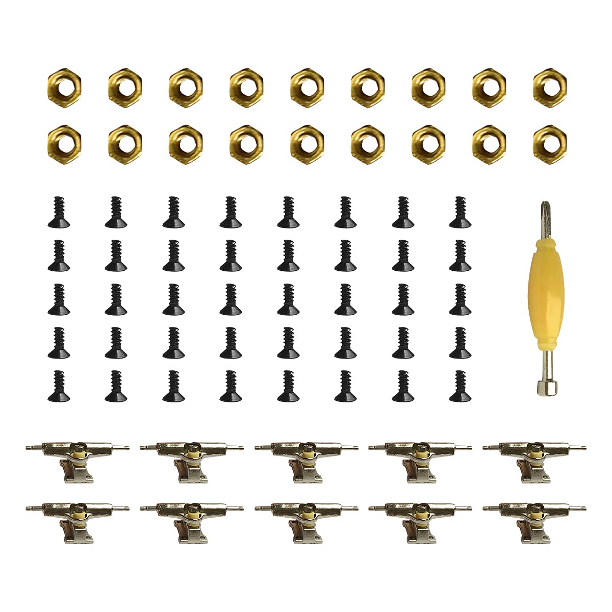 Photo 1 of EBCO 10x Trucks & 40x Screws & 20x Nuts & Spanner Tool for 96mm Fingerboard Skateboard Wooden Deck Parts Kit