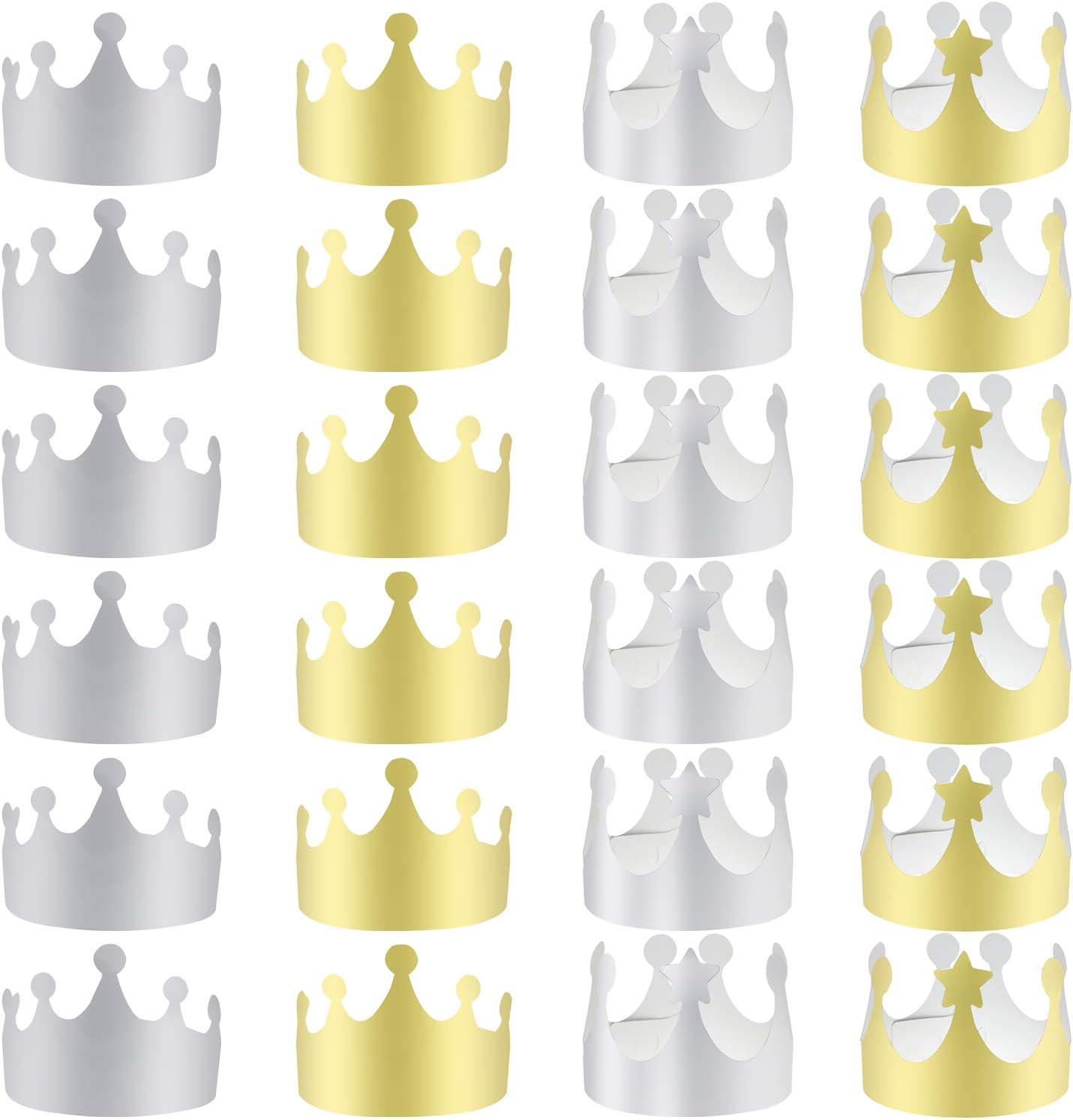 LOCOLO 24 Pieces Paper Party Crowns, Paper Crown for Birthday Party Baby Shower Photo Props(Golden, Silver)