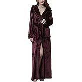 Flygo Womens Fuzzy Plush Long Hooded Robe Full Length Flannel Fleece Bathrobe Warm Housecoat