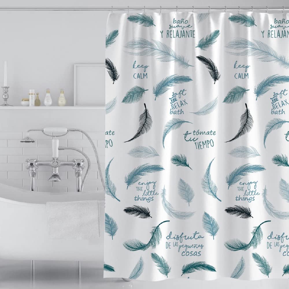 GONOVE Shower Curtain for Bathroom 240 x 200cm Mildew Resistant Waterproof Thicken Polyester Fabric Feathers Shower Curtain Liner Long Washable Bath Curtain with Hooks, Weighted Hem