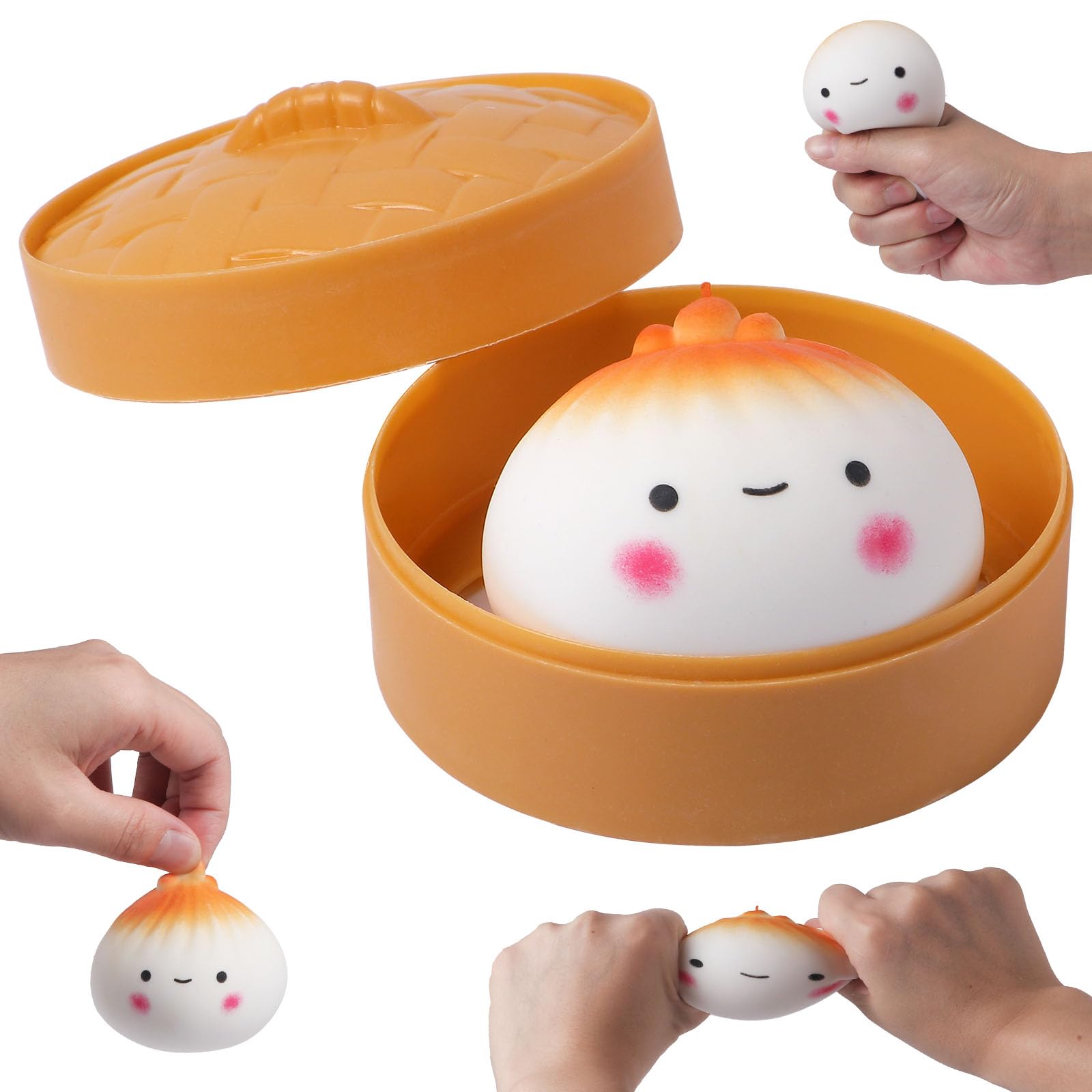 Squishy Dumpling Stress Balls for Adults, Dumpling Squishy Toys for Kids, Sensory Toys, Squeeze Dough Ball Stress Relief Toy, Squishy Fidget Toys, Stretchy Stress Ball Squish Toys for ADHD