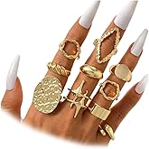 Douxsu 10Pcs Gold Chunky Rings Set Stackable for Women Non Tarnish, Statement Dome Huggie Circle Hammered Big Open Ring Knuckle Finger Party Jewelry Gifts