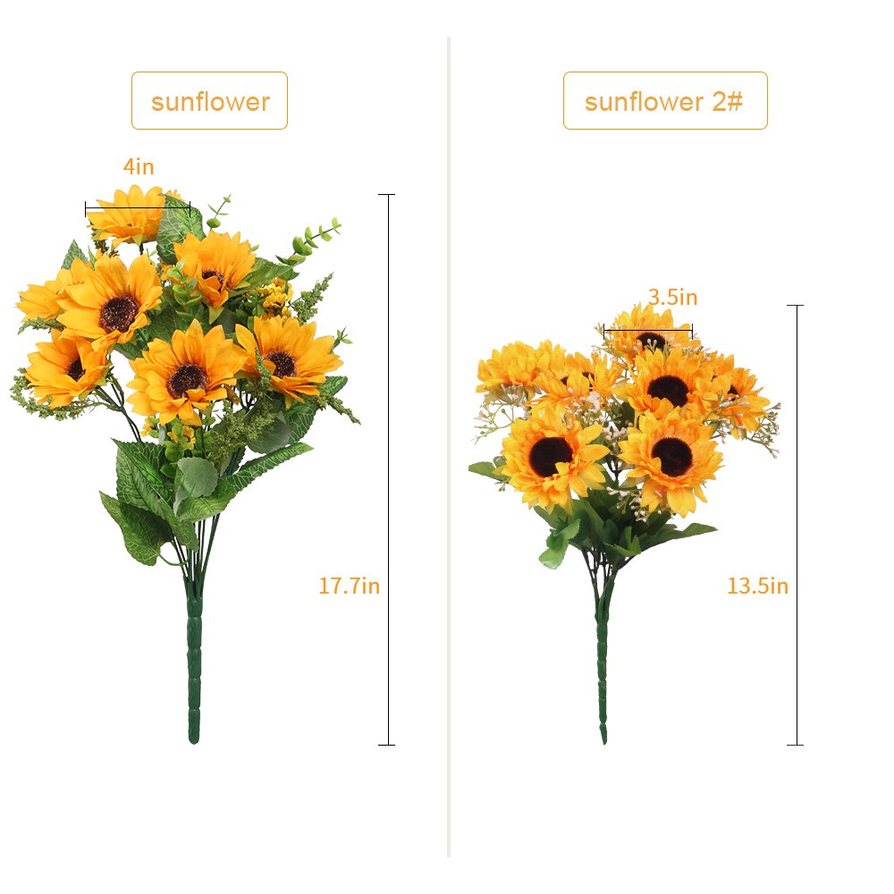 AmyHomie Artificial Sunflower Bouquet,7 Flowers Per Bunch, 2 Bunches