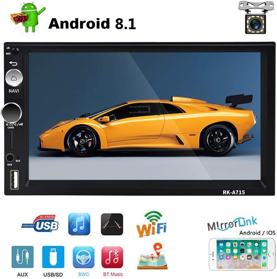 Double Din Android Car Navigation Stereo 1G/16G Car Entertainment Multimedia Radio Indash Head Unit Support WiFi/SWC/DVR/Mirror Link/USB/FM/Rear View Car Audio