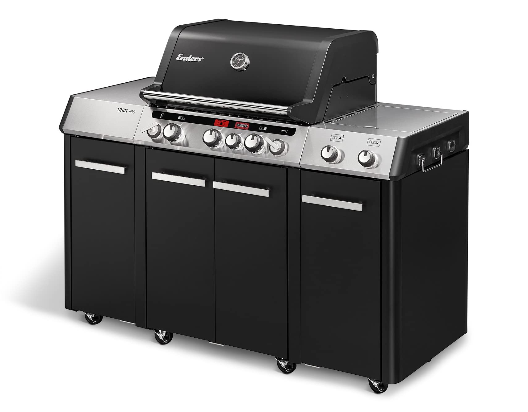 Enders Gasgrill UNIQ PRO 3 IK KITCHEN CRUSTER, 3-Edelstahlbrenner + Seitenkocher, HEAT RANGE-Brenner, SWITCH GRID, 800 °C TURBO ZONE, SIMPLE CLEAN,doppelwandige Garhaube, Cruster® #8608