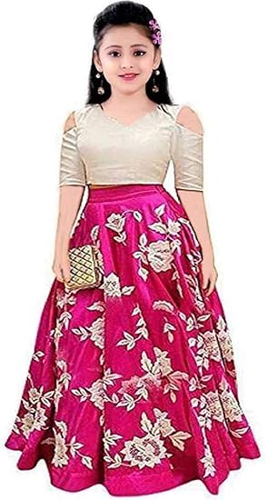 Titos Factory Girls Taffeta Silk Semi-Stitched Lehenga Choli