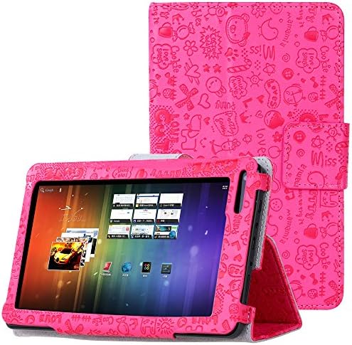 RCA Voyager 7 Case - Housailei Premium PU Leather Folio Stand Cover for RCA Voyager 7 (2016, 2017) / RCA Voyager II 7 / Voyager Pro 7" Android Tablet (Cartoon Magenta)