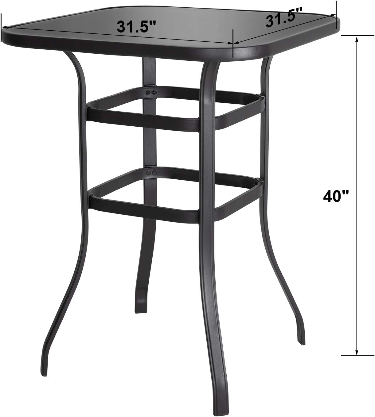 Nuu Garden Outdoor Bar Height Patio Tables, 32 Inch Square Steel Frame High Top Bar Table, Tempered Glass Table Top, Black: Garden & Outdoor