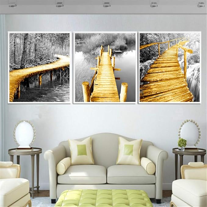 XZRDP Fondo Blanco Negro Puente de Madera Amarillo Cartel Arte de la