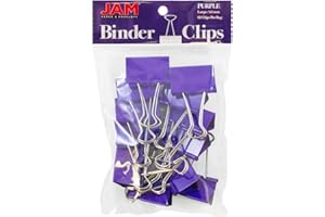 JAM PAPER Colorful Binder Clips - Large - 1 1/2 Inch (41 mm) - Purple Binderclips - 12/Pack