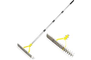 COPIU Thatch Rake, 15 Inch Wide Dethatcher Rake, Robust Lawn Dethatcher for Cleaning Dead Grass, Efficient Steel Metal Rake with Handle, Thatching Rake for Garden,Yard. (Thatch rakes-yellow)