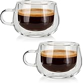 Gsycle 2PCS Double Walled Glass Coffee Mugs Set, 150ml Small Double Wall Glass Coffee Mugs Transparent Doublelayer Glass Cup Mug with Handles for Espresso, Latte, Tea