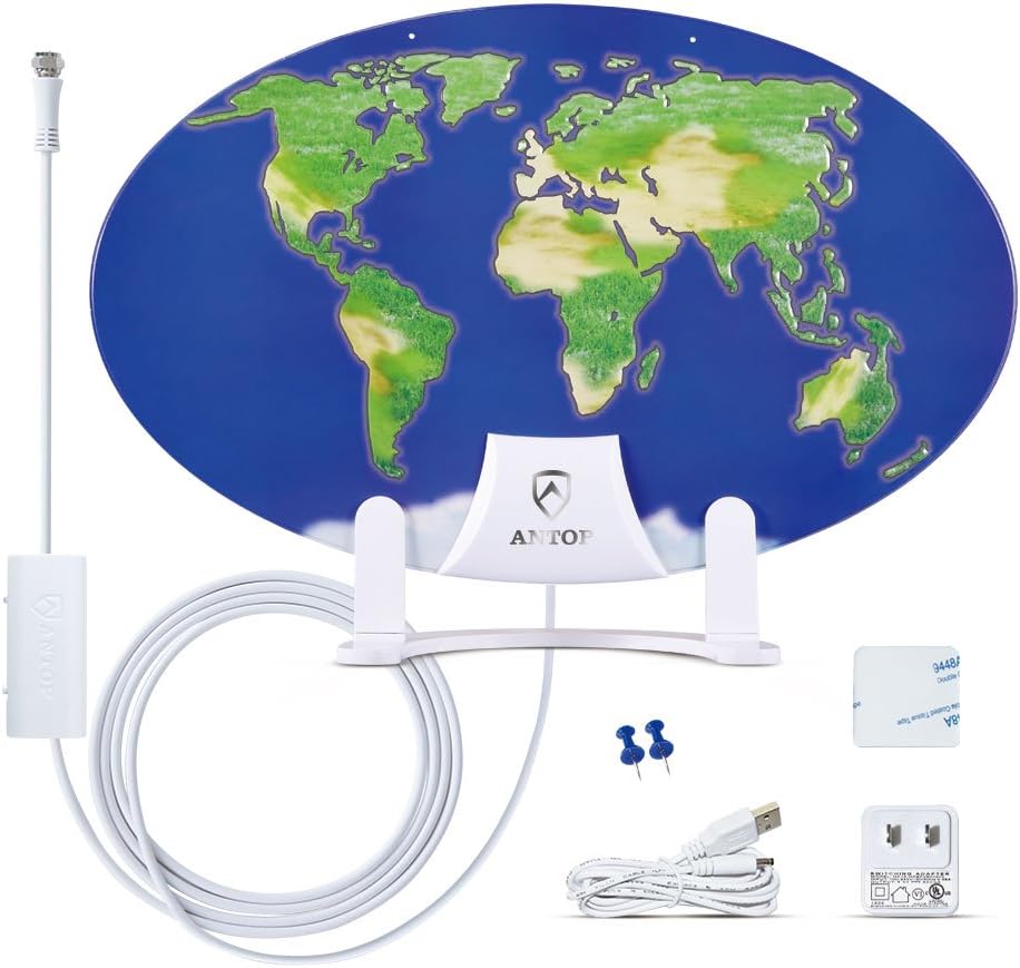 ANTOP 400BV HDTV Flat Panel Amplified Outdoor Antenna and Indoor,70 Miles Long Range with Built-in 4G LTE Filter for UHF VHF Enhanced, Multi-Directional Reception,50ft Detachable Coaxial Cable