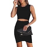 HUUSA Women's Crewneck Sleeveless Cutout Bodycon Mini Dress Casual Summer Slim Fit Cocktail Party Wrap Short Dresses Outfits