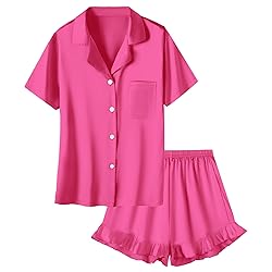 Umeyda Girls Satin Silky Collar V Neck Ruffle Short