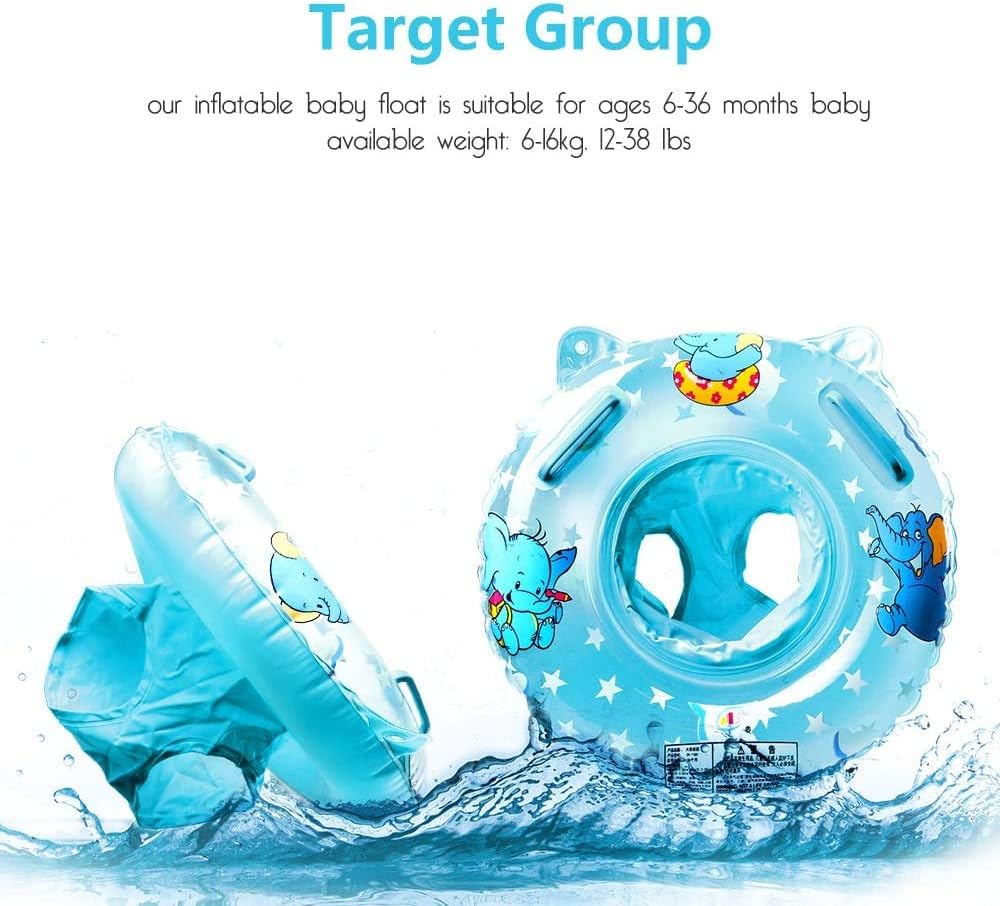 Cute Elephant Baby Swimming Ring Float with 2 Thicken Handle,Inflatable